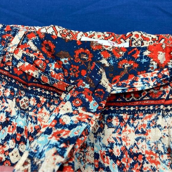 One 5 One Abstract Print Shorts SZ M Blue Orange Summer Elastic Waist Tie Belt - Picture 6 of 11